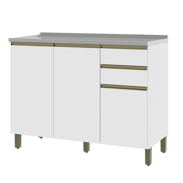 Balcão de Cozinha para Pia 120 Cm 3 Portas 2 Gavetas Branco 6123.3 - Indékes