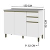 Balcão de Cozinha para Pia 120 Cm 3 Portas 2 Gavetas Branco 6123.3 - Indékes