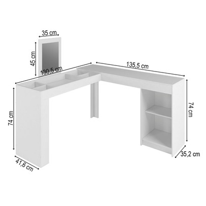 Penteadeira Star 1 Prateleira com Espelho Branco Bpe - Brv