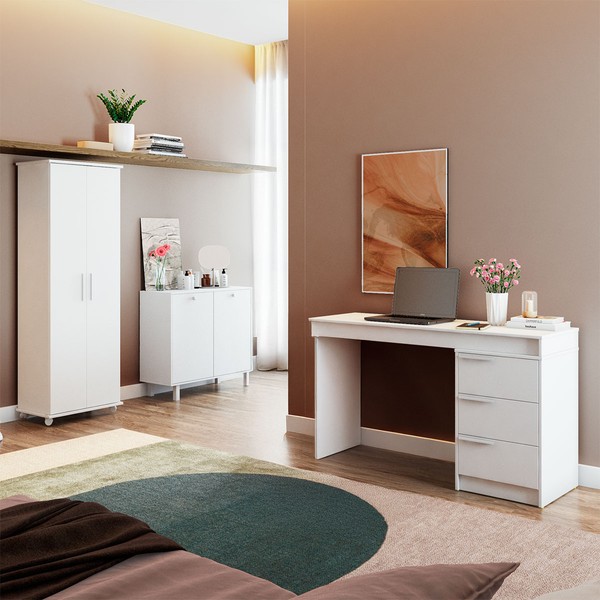 Escritório Completo 4 Portas 3 Gavetas Branco Bkd - Brv