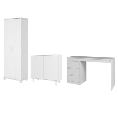 Escritório Completo 4 Portas 3 Gavetas Branco Bkd - Brv