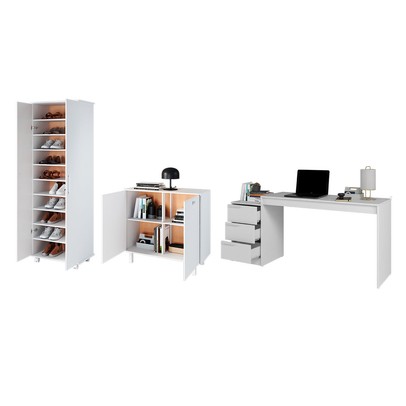 Escritório Completo 4 Portas 3 Gavetas Branco Bkd - Brv