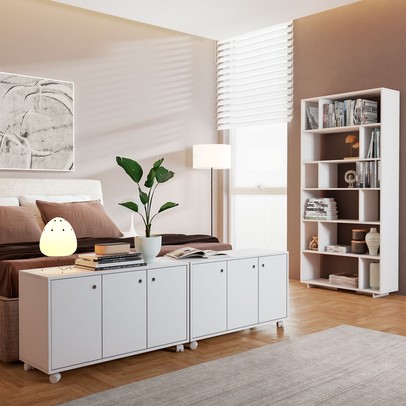 Escritório Completo 6 Portas 7 Prateleiras Branco Bkd - Brv