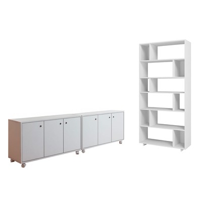 Escritório Completo 6 Portas 7 Prateleiras Branco Bkd - Brv