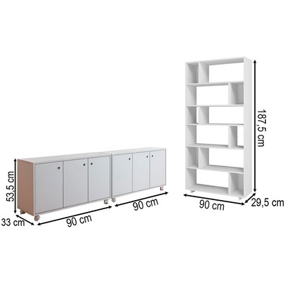 Escritório Completo 6 Portas 7 Prateleiras Branco Bkd - Brv