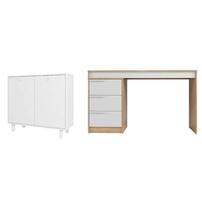 Escritório Completo 2 Portas 3 Gavetas Branco Bkd - Brv