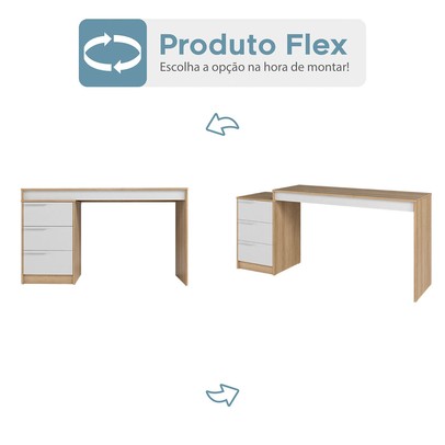 Escritório Completo 2 Portas 3 Gavetas Branco Bkd - Brv