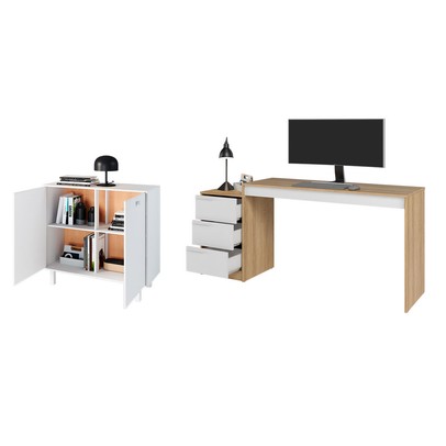 Escritório Completo 2 Portas 3 Gavetas Branco Bkd - Brv