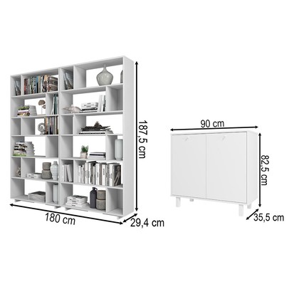 Escritório Completo 2 Portas 11 Prateleiras Branco Bke - Brv
