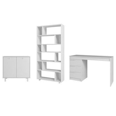 Escritório Completo 2 Portas 3 Gavetas Branco Bko - Brv