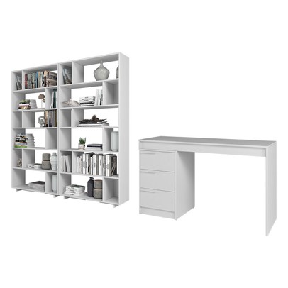 Escritório Completo 3 Gavetas 10 Prateleiras Branco Bko - Brv
