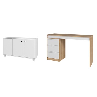 Escritório Completo 3 Portas 3 Gavetas Branco Bko - Brv