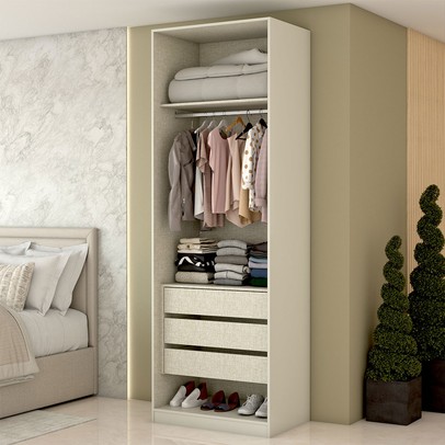 Guarda-Roupa Solteiro Modulado Kalore 2 Portas 3 Gavetas Kalore Areia/Jequitibá - Panorama Móveis