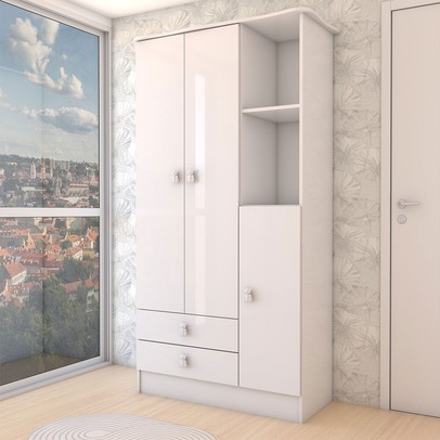 Guarda-Roupa Infantil Prince 3 Portas 2 Gavetas Branco - Panorama Móveis