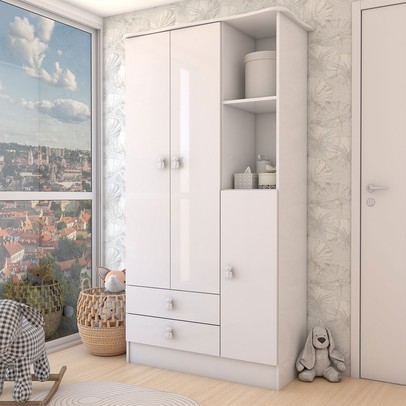 Guarda-Roupa Infantil Prince 3 Portas 2 Gavetas Branco - Panorama Móveis