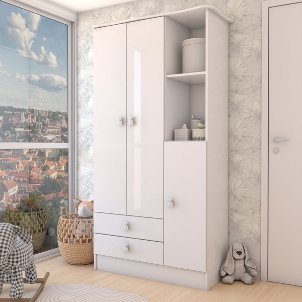Guarda-Roupa Infantil Prince 3 Portas 2 Gavetas Branco - Panorama Móveis