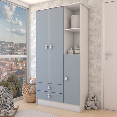 Guarda-Roupa Infantil Prince 3 Portas 2 Gavetas Azul - Panorama Móveis