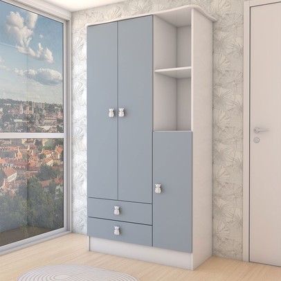 Guarda-Roupa Infantil Prince 3 Portas 2 Gavetas Azul - Panorama Móveis