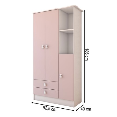 Guarda-Roupa Infantil Prince 3 Portas 2 Gavetas Rosa - Panorama Móveis