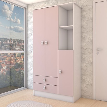Guarda-Roupa Infantil Prince 3 Portas 2 Gavetas Rosa - Panorama Móveis