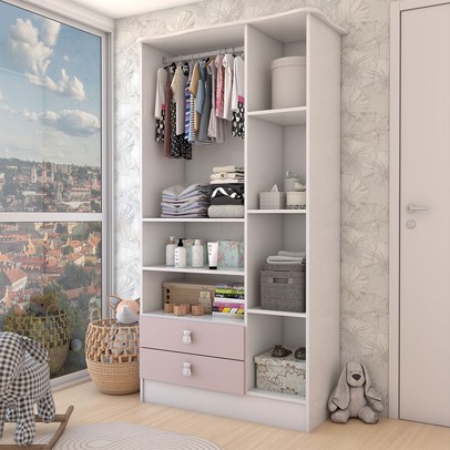 Guarda-Roupa Infantil Prince 3 Portas 2 Gavetas Rosa - Panorama Móveis