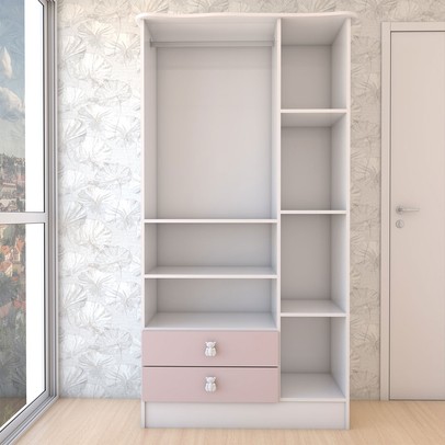 Guarda-Roupa Infantil Prince 3 Portas 2 Gavetas Rosa - Panorama Móveis