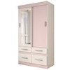 Guarda-Roupa Solteiro Trento 2 Portas 4 Gavetas com Espelho Flex Branco/Rosa - Panorama Móveis