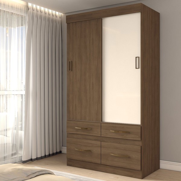 Guarda-Roupa Solteiro Trento 2 Portas 4 Gavetas Flex Castanho Hp/Off White - Panorama Móveis