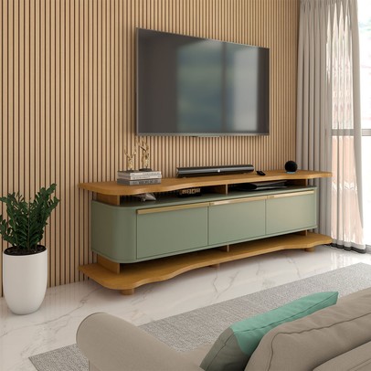 Rack para TV Até 75 Polegadas Aracaju 3 Portas Naturalle/Pistache - Panorama Móveis