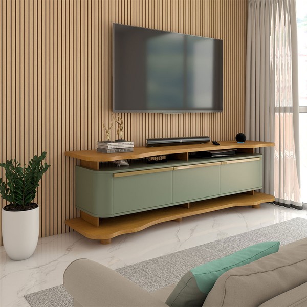 Rack para TV Até 75 Polegadas Aracaju 3 Portas Naturalle/Pistache - Panorama Móveis