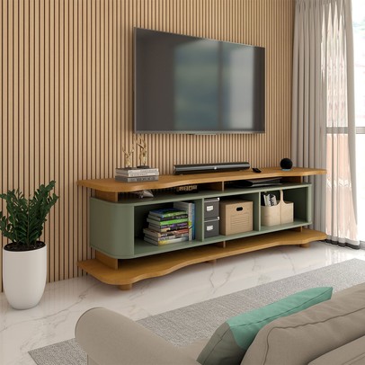 Rack para TV Até 75 Polegadas Aracaju 3 Portas Naturalle/Pistache - Panorama Móveis