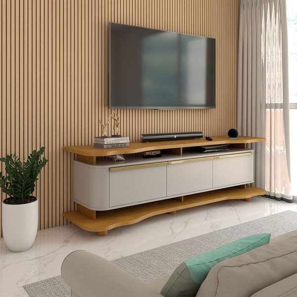 Rack para TV Até 75 Polegadas Aracaju 3 Portas Naturalle/Off White - Panorama Móveis