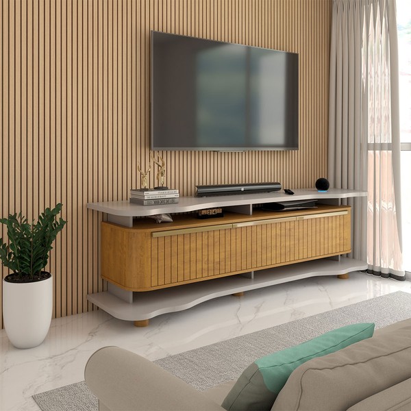 Rack para TV Até 75 Polegadas Aracaju 3 Portas Off White/Naturalle Fresado - Panorama Móveis