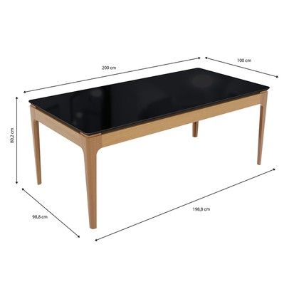 Mesa de Jantar 8 Lugares Loane com Vidro Madeira Maciça Preto/Titanio - Kappesberg