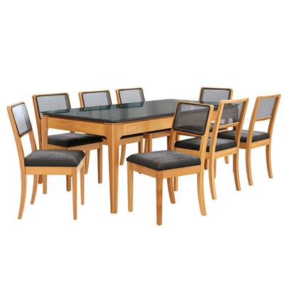 Mesa de Jantar 8 Lugares Loane com Vidro Madeira Maciça Preto/Titanio - Kappesberg