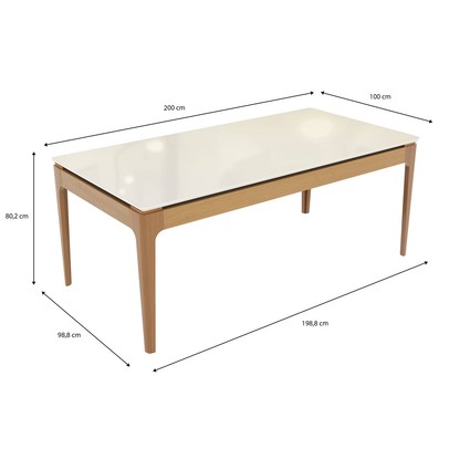 Mesa de Jantar 8 Lugares Loane com Vidro Madeira Maciça Off White/Fendi - Kappesberg