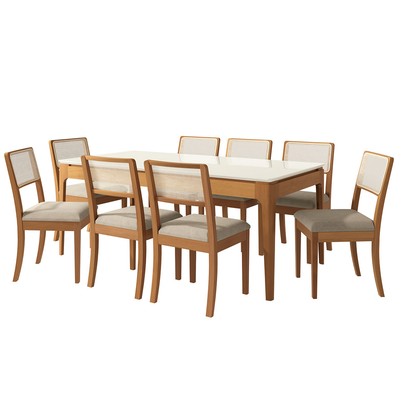 Mesa de Jantar 8 Lugares Loane com Vidro Madeira Maciça Off White/Fendi - Kappesberg