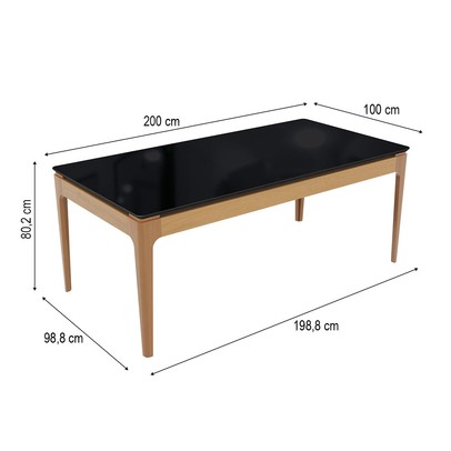 Mesa de Jantar 8 Lugares Loane com Vidro Madeira Maciça Preto/Titânio - Kappesberg