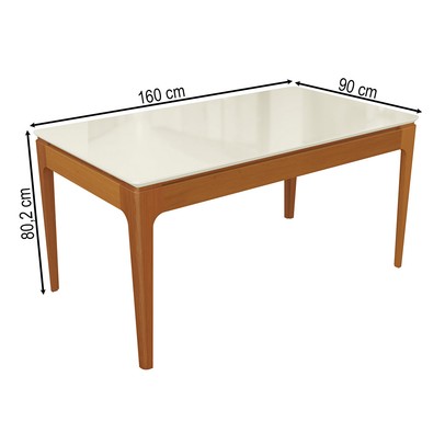 Mesa de Jantar 6 Lugares Avenna com Vidro Madeira Maciça Off White/Fendi - Kappesberg