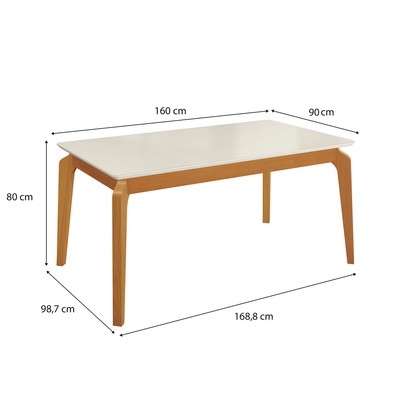 Mesa de Jantar 6 Lugares Késia com Vidro Madeira Maciça Off White/Capuccino - Kappesberg