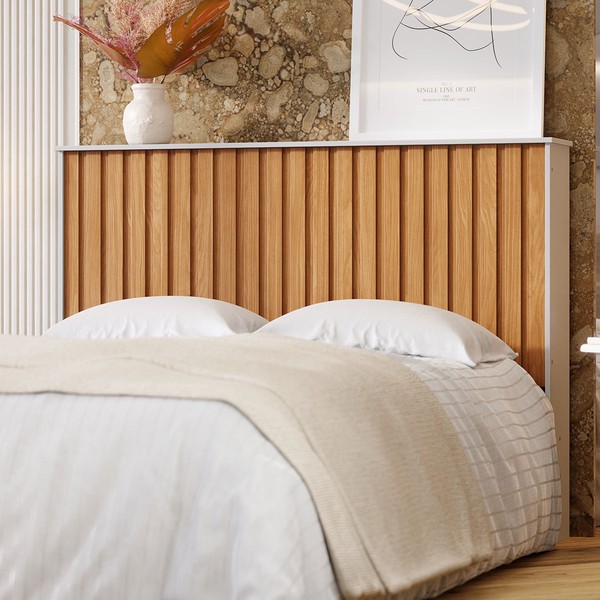 Cabeceira Casal Detroit Ripado Off White/Nature - Tebarrot