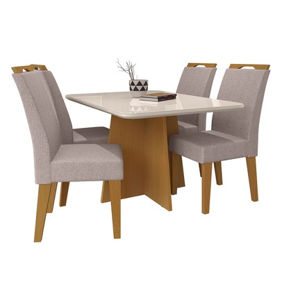 Mesa de Jantar 4 Lugares Evora com Vidro Nature/Bege - Art Panta