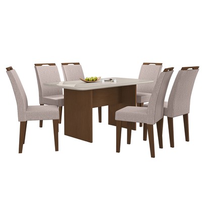 Mesa de Jantar 6 Lugares Cairo Evora com Vidro Freijo/Bege - Art Panta