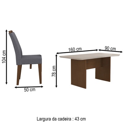 Mesa de Jantar 6 Lugares Cairo Evora com Vidro Freijo/Cinza - Art Panta