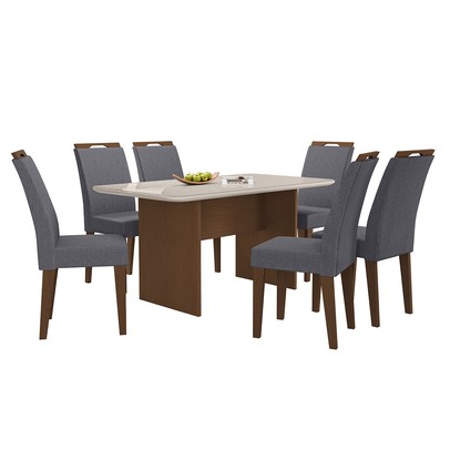 Mesa de Jantar 6 Lugares Cairo Evora com Vidro Freijo/Cinza - Art Panta
