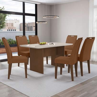 Mesa de Jantar 6 Lugares Cairo Evora com Vidro Freijo/Marrom - Art Panta