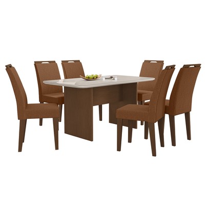 Mesa de Jantar 6 Lugares Cairo Evora com Vidro Freijo/Marrom - Art Panta