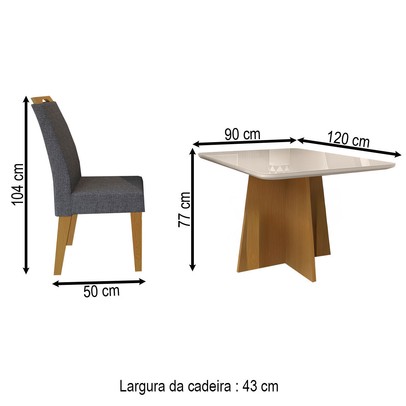 Mesa de Jantar 4 Lugares Evora com Vidro Nature/Cinza - Art Panta