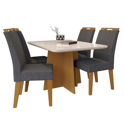 Mesa de Jantar 4 Lugares Evora com Vidro Nature/Cinza - Art Panta