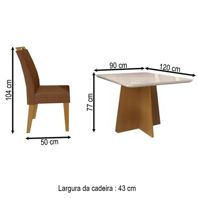 Mesa de Jantar 4 Lugares Evora com Vidro Nature/Marrom - Art Panta